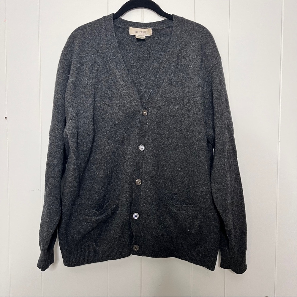 Mc Duff 100% Lambswool Dark Gray Cardigan Sweater V-neck Button Front Men's L